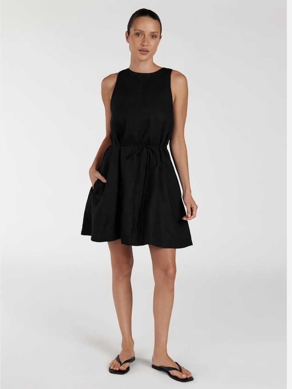 DISSH ISABELLE BLACK MINI LINEN DRESS Size 6